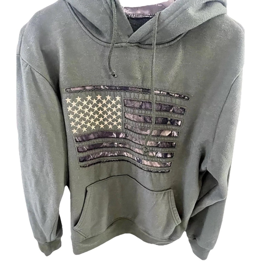 Mossy Oak Camo‎ USA Flag Hoodie Men's M Performance Fleece Hunting Patriotic